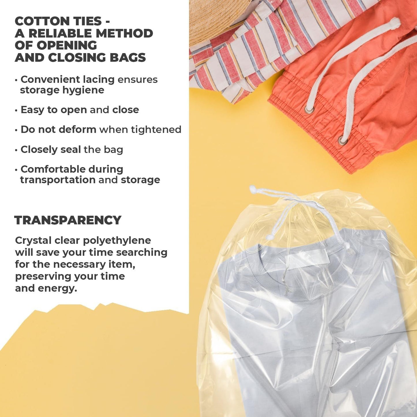 Clear Drawstring Bag, 10 x 12 Inches. Pack of 100 Clear Plastic Drawstring Bags. 2 Mil Drawstring Clear Plastic Bags. Waterproof Clear Plastic Bags Drawstring for Cosmetics, Toiletries