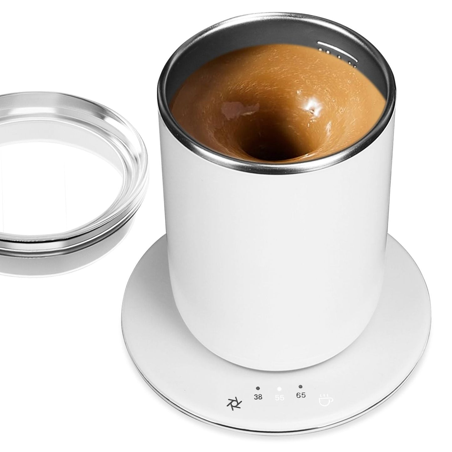 Self Stirring Coffee Mug with Lid Temperature Control Self-Heating Automatic Magnetic Mixing Mug with 3 Heat Settings Auto-Off Function For Coffee Tea Milk Cocoa Stainless Steel