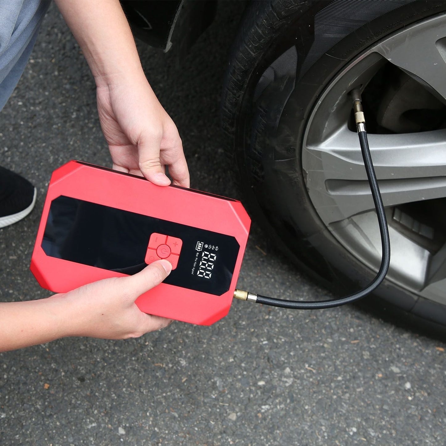 Portable Car Jump Starter Air Compressor 1500A 400PSI Car Battery Charger Jump Starter Power Bank LED Flashlight Digital Tire Inflator for 4.0L Gasoline Or 2.0L Diesel Engine