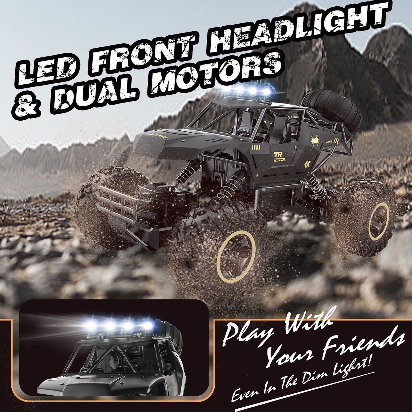 2025 RC 37cm 1:12 4WD Large Remote Control Cars Rock Crawler Monster Truck with 2 Battery ,Kids Toys Gifts