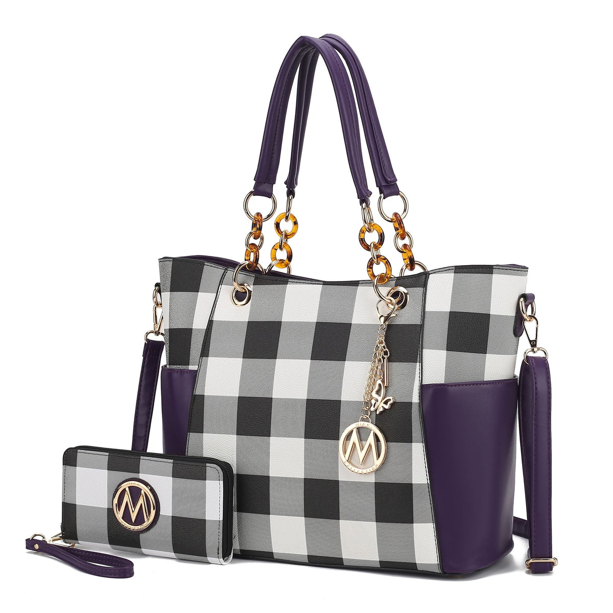 MKF Collection Bonita Checker Tote Handbag & Wallet Set Women by Mia K