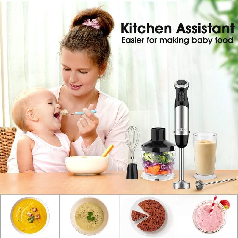 KOIOS Immersion Blender Handheld, 1000W 12-Speed 5 in 1 Hand Mixer Stick Blender with 304 Stainless Steel Blade, Food Processor, Beaker, Egg Whisk and Milk Frother,B PA-F ree, for Smoothies Baby Food