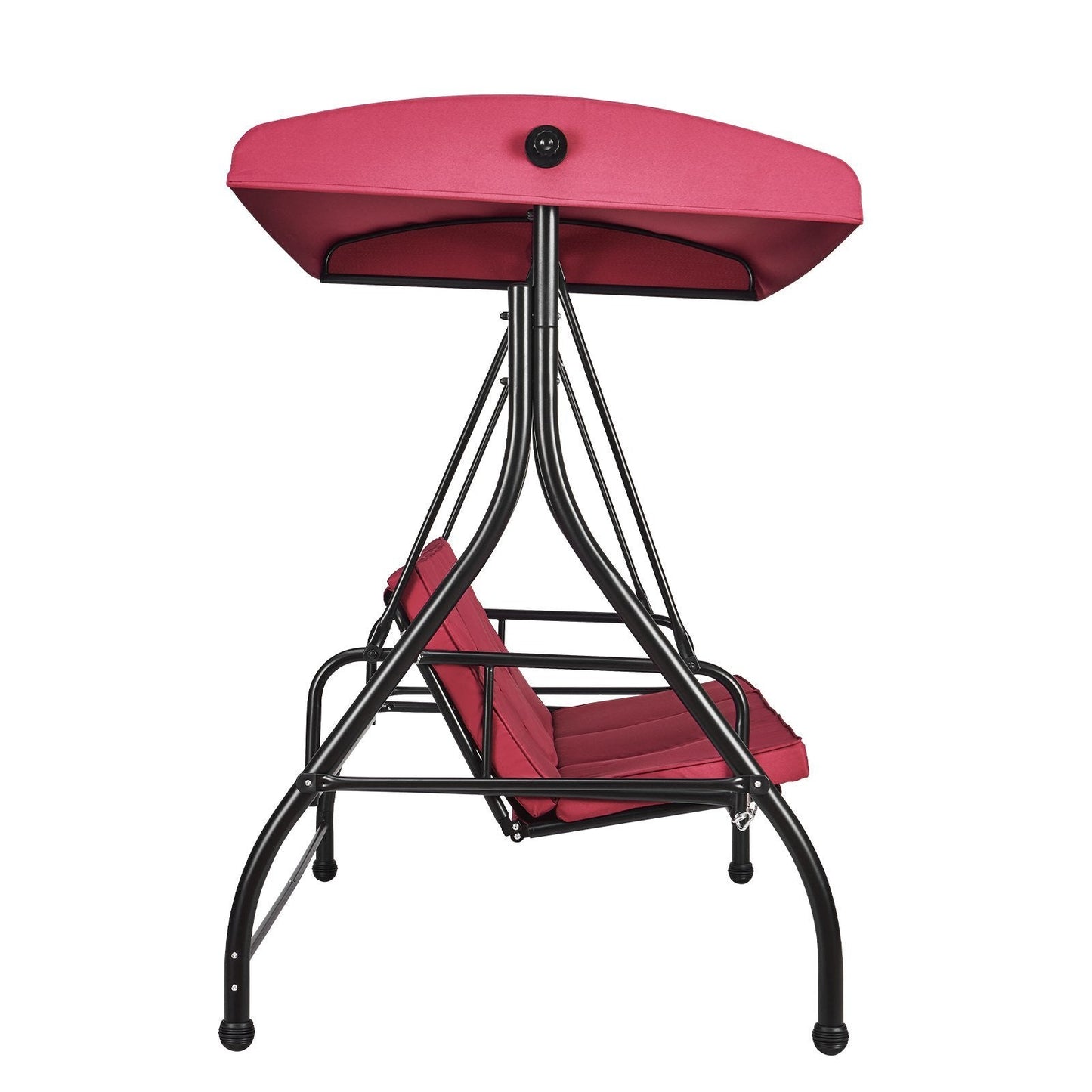 3-Seat Patio Swing Chair, Converting Canopy Swing, Outdoor Patio Porch with Adjustable Canopy, Removable Thick Cushion and Alloy Steel Frame, for Balcony, Backyard, Poolside, Burgundy