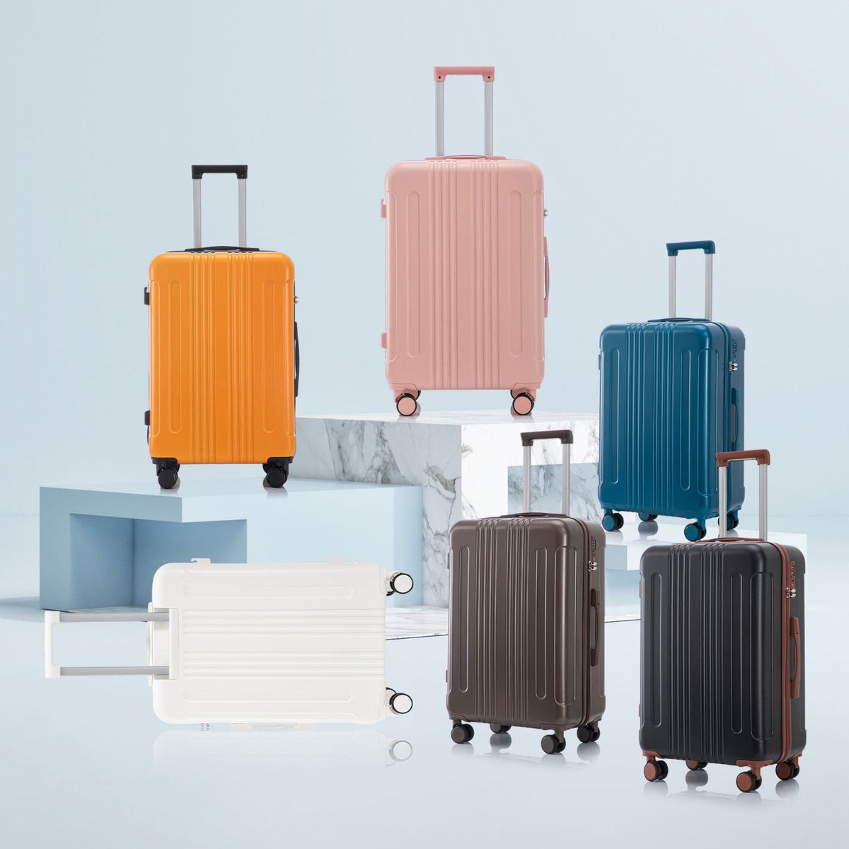 20"/24"/28" 3 pcs/set in ABS Spinner Wheel Luggage, Carry on Suitcase, Matching Color, TSA Combination Lock (Black+Orange)