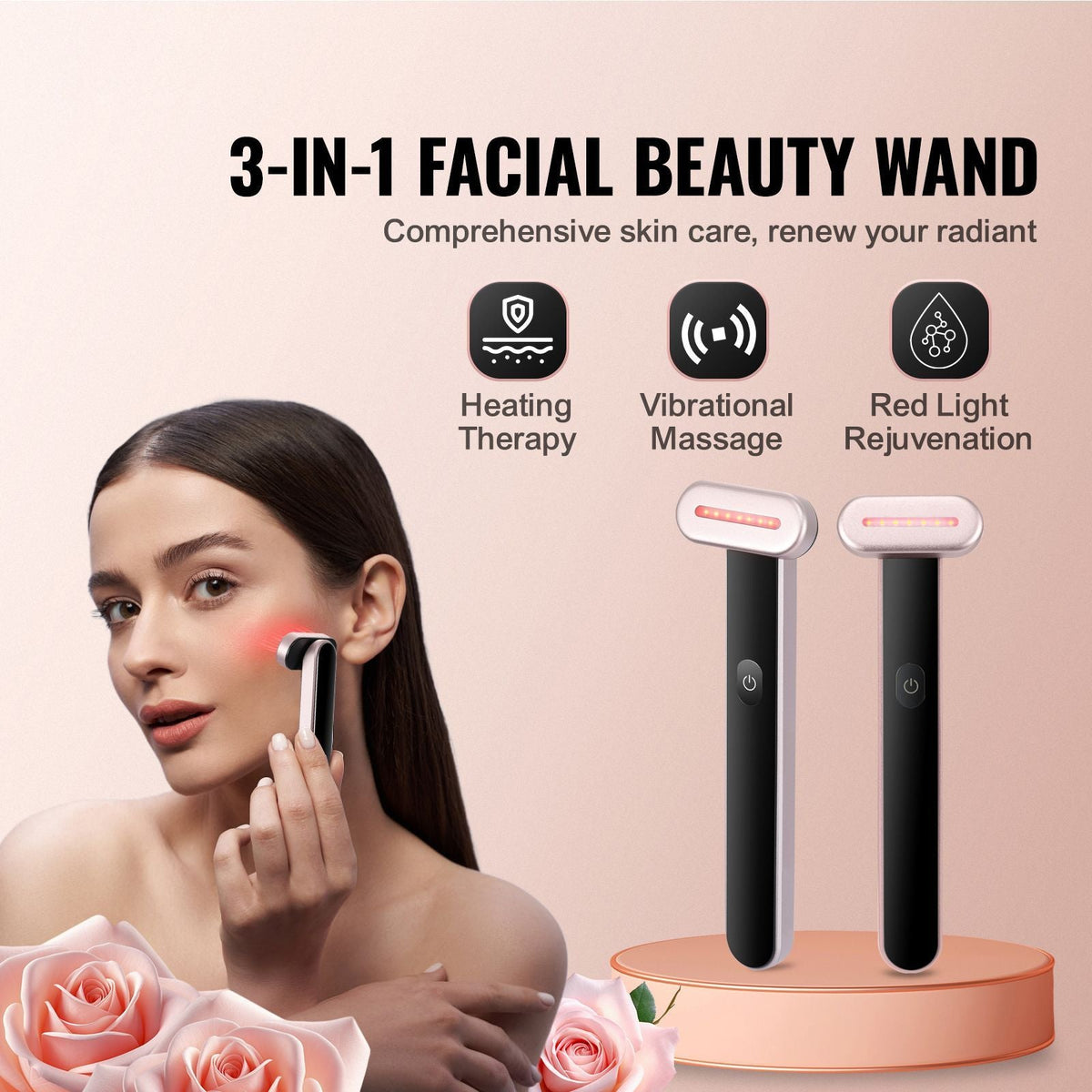 Red Light Therapy Wand for Face, 7-Color LED Facial Wand Red Light Therapy Device with Heatig Therapy| Microcurrent Vibrating Massage, Portable LED Beauty Wand for Face, Neck