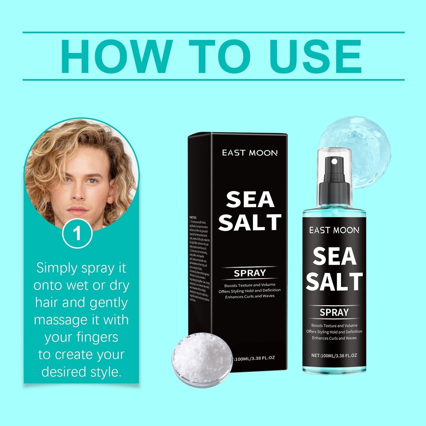 East Moon Sea Salt Curling Spray Long Lasting Styling Elastic Hair Conditioner Hair Spray for Lazy and Refreshing Hair Spray