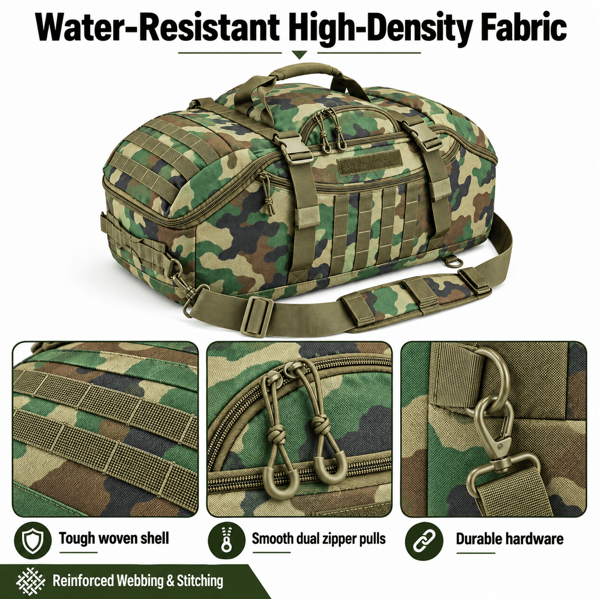 Tactical 65L Large Duffle Bag, 3-in-1 Tactical Backpack MOLLE Pack for Sports, Gym, Outdoor