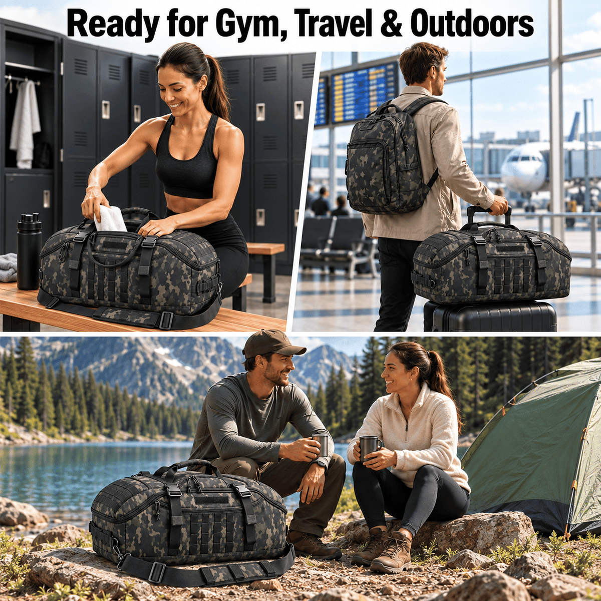 Tactical 65L Large Duffle Bag, 3-in-1 Tactical Backpack MOLLE Pack for Sports, Gym, Outdoor