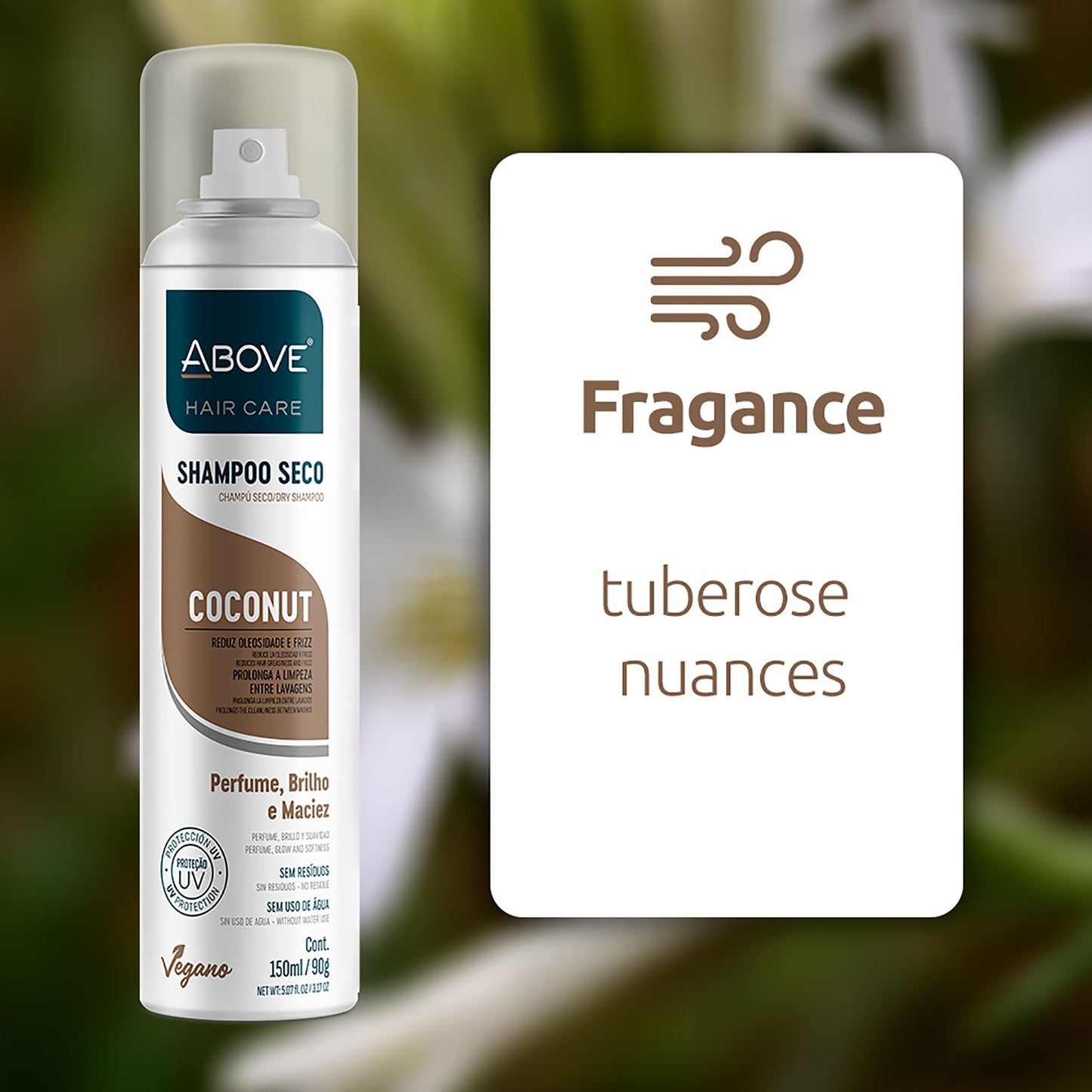 ABOVE Coconut - Dry Shampoo - Absorbs Excess Oil Between Washes - Gives Softness and Shine to Your Strands - Does Not Leave Residue - Prevents Bad Odors with Floral and Vanilla Notes - 3.17 oz
