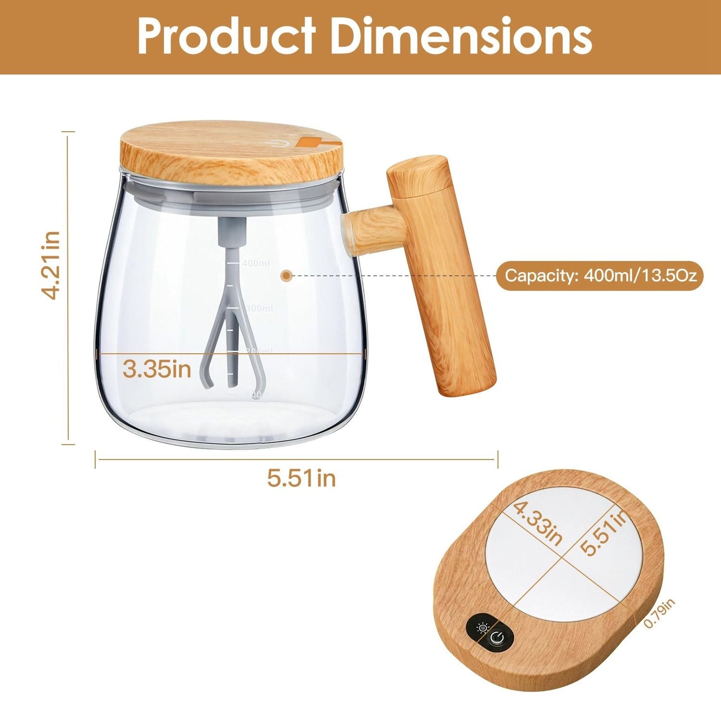 Electric Mixing Mug 400ML High Speed Mixing Cup USB Rechargeable Self String Mug with Warming Pad for Coffee Milk Protein Powder Egg