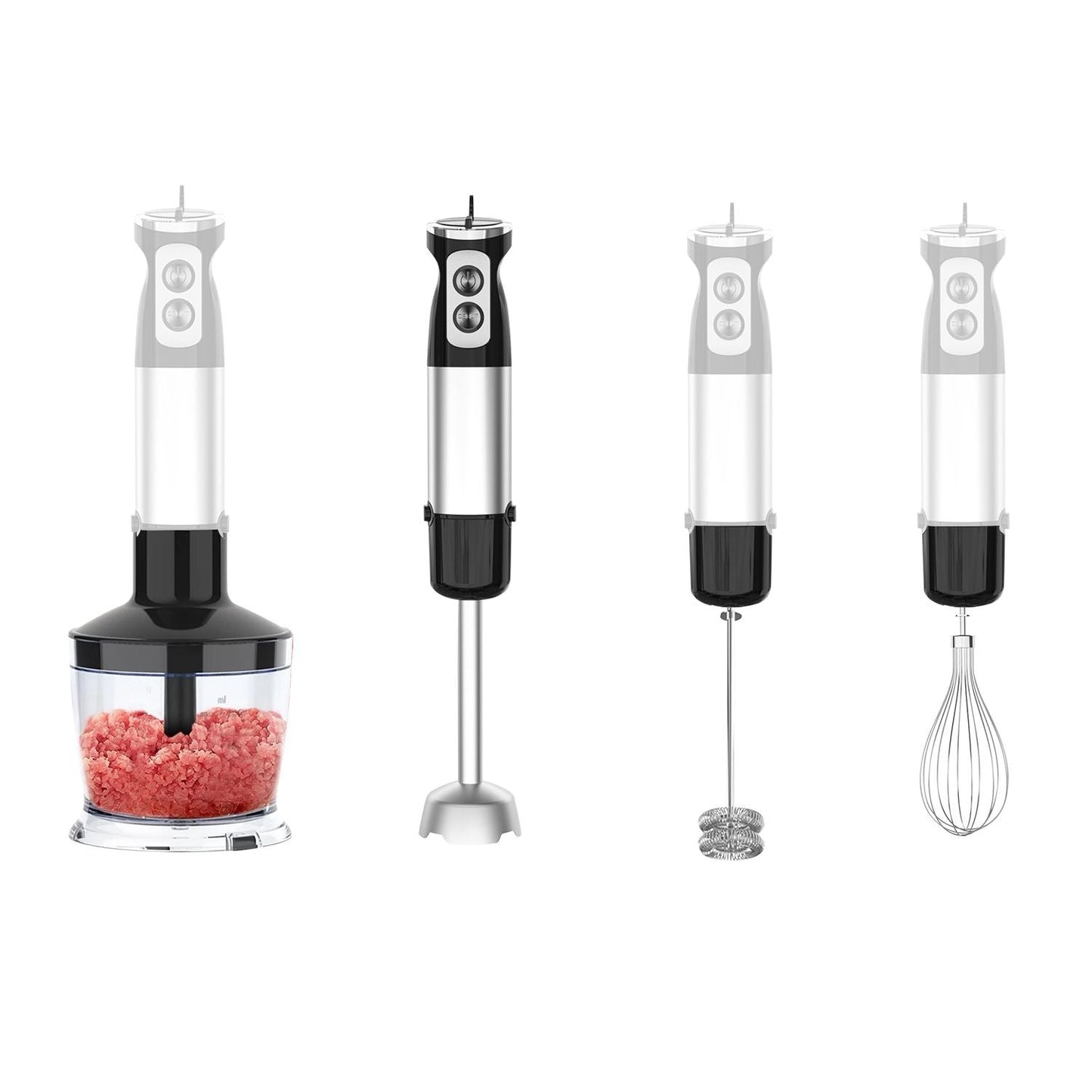 1000W 5 In 1 Immersion Hand Blender Stainless Steel Hand Mixer with 12 Speeds Turbo Mode Food Processor with 20Oz Beaker 17Oz Chopper Whisk Milk Frother