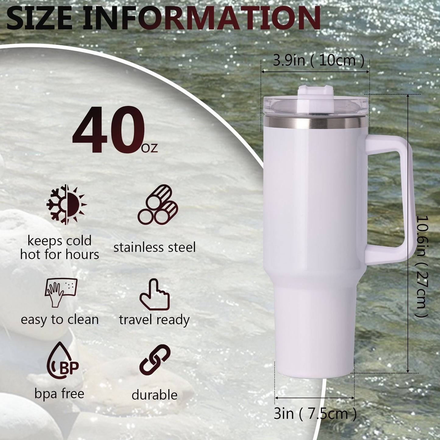 40oz large capacity tumbler With Handle And Straw Lid, Insulated Reusable Stainless Steel Water Bottles Travel Mug Coffee Cup car cup water cup For Men Women Outdoor Camping Driving, gift