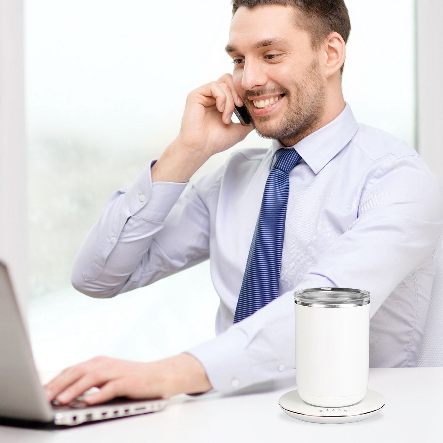 Self Stirring Coffee Mug with Lid Temperature Control Self-Heating Automatic Magnetic Mixing Mug with 3 Heat Settings Auto-Off Function For Coffee Tea Milk Cocoa Stainless Steel