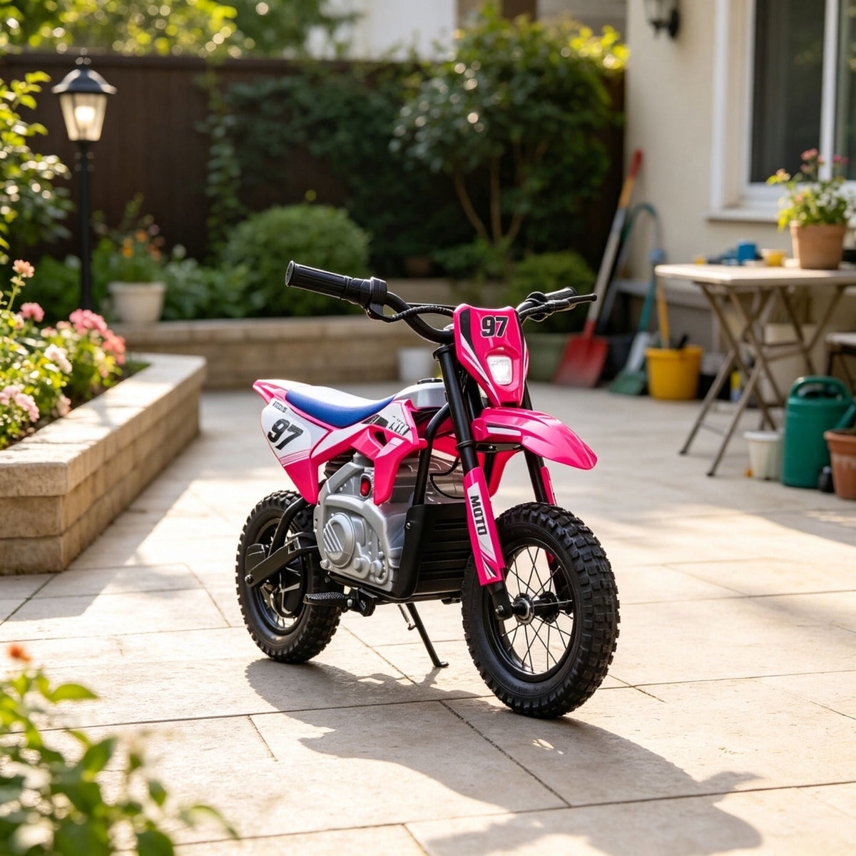 Kids Electric Dirt Bike 36V with Brushless Motor Up to 9.9 MPH Inflatable Tires Rear Suspension ,Pink