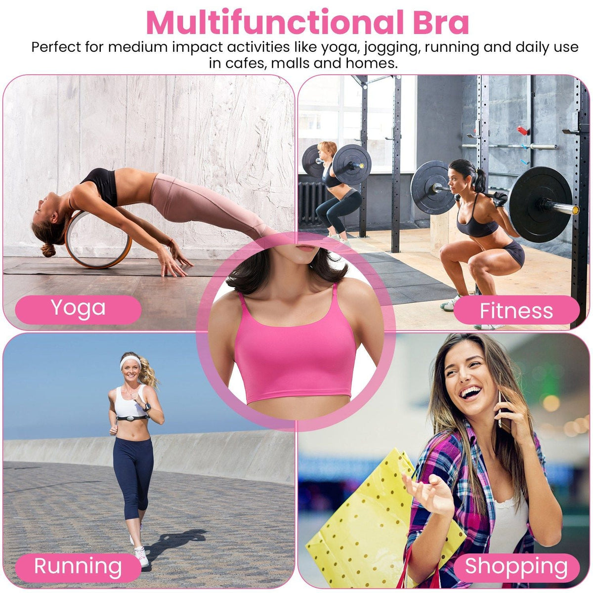 1Pc/3Pcs Women Strap Sport Bras Padded Strappy Crop Square Neck Low Impact Bras Sexy Fitness Tank Tops