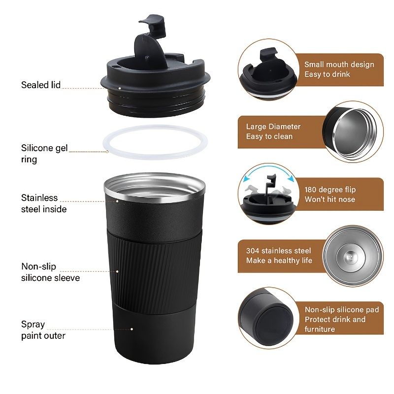 1pc; Stainless Steel Vacuum Insulated Tumbler; Coffee Travel Mug Spill Proof With Lid; T hermos Cup For Keep Hot/Ice Coffee; Tea And Beer