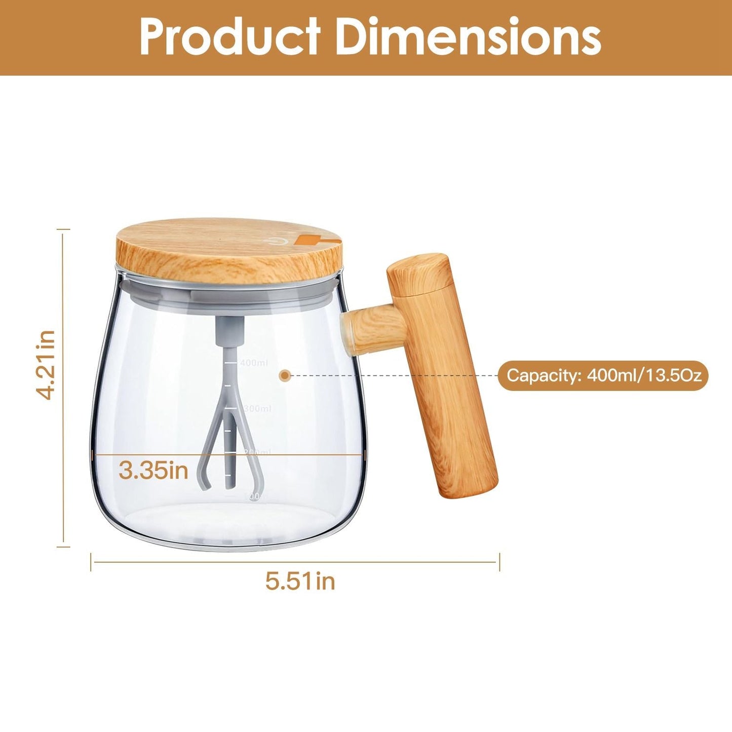 Electric Mixing Mug 400ML High Speed Mixing Cup USB Rechargeable Self String Mug IP67 Waterproof One Button Start for Coffee Milk Protein Powder Egg