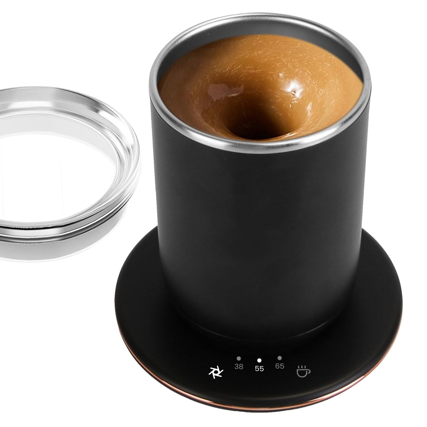 Self Stirring Coffee Mug with Lid Temperature Control Self-Heating Automatic Magnetic Mixing Mug with 3 Heat Settings Auto-Off Function For Coffee Tea Milk Cocoa Stainless Steel