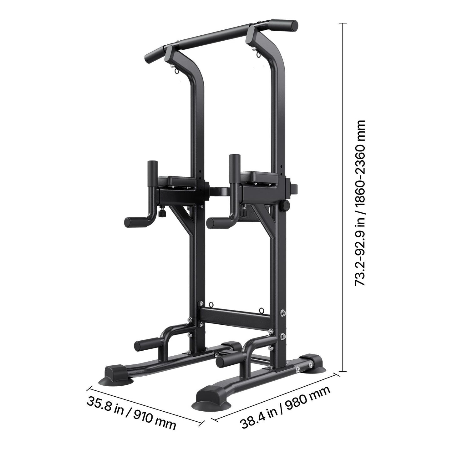 Pull Up Bar, 330 LBS Power Tower Dip Station, Workout Dip Station with H-Shaped Stable Base & Back Pad, Adjustable 12 Level Height Free Standing Chin Up Bar for Back, 4-Level Adjustable Back Pad
