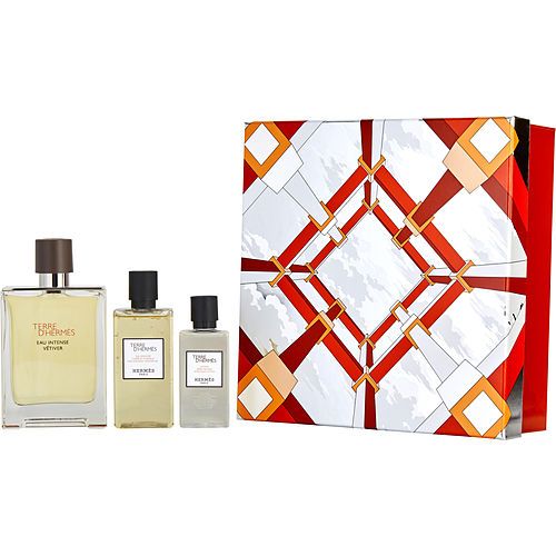 TERRE D'HERMES EAU INTENSE VETIVER by Hermes EAU DE PARFUM SPRAY 3.3 OZ & AFTERSHAVE LOTION 1.35 OZ & HAIR AND SHOWER GEL 2.8 OZ