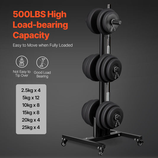 Weight Plate Rack, Vertical Weight Plate Tree for 2-Inch Weight Plates, Standard Weight Plate Tree with Wheels, 1000 lbs Load Capacity Weight Storage Holder, Home Gym Barbell Rack Storage Stand