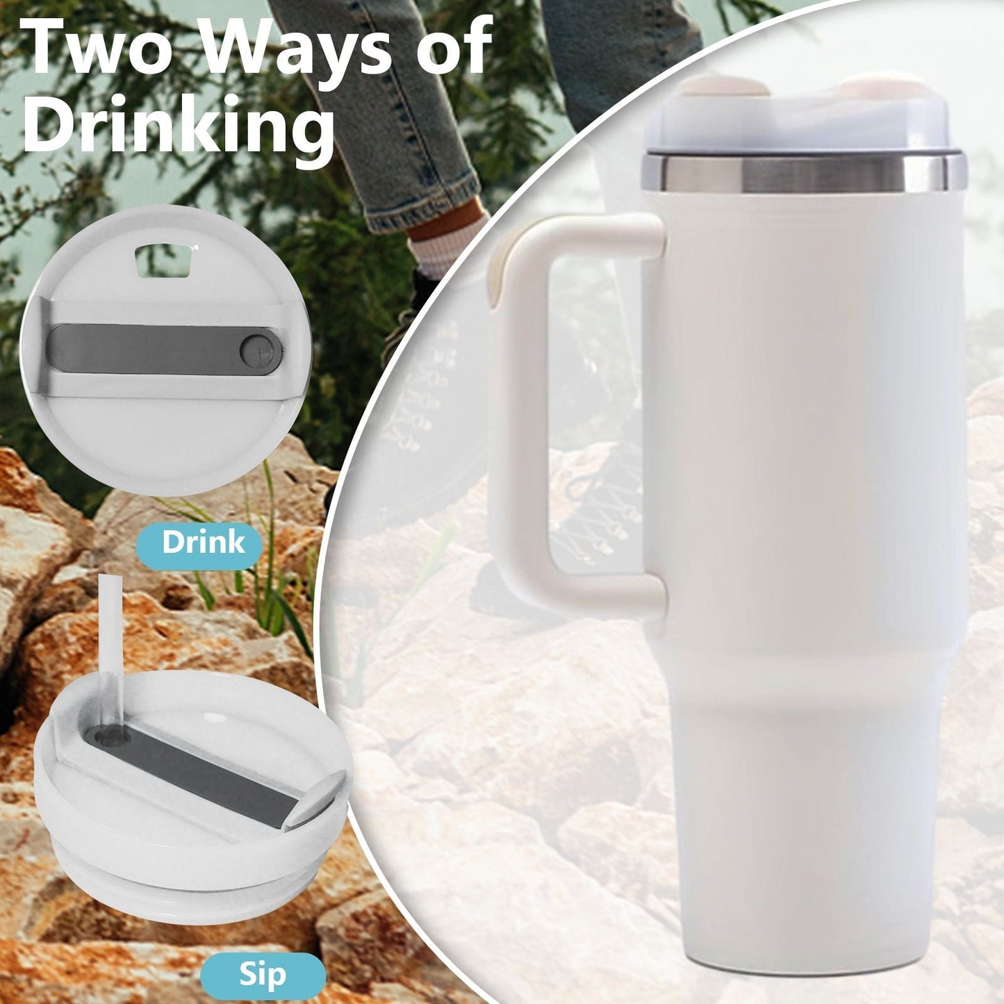 40oz V2 large capacity tumbler,  With Handle And Straw Lid, Insulated Reusable Stainless Steel Water Bottles Travel Mug Coffee Cup car cup water cup For Men Women Outdoor Camping Driving, gift