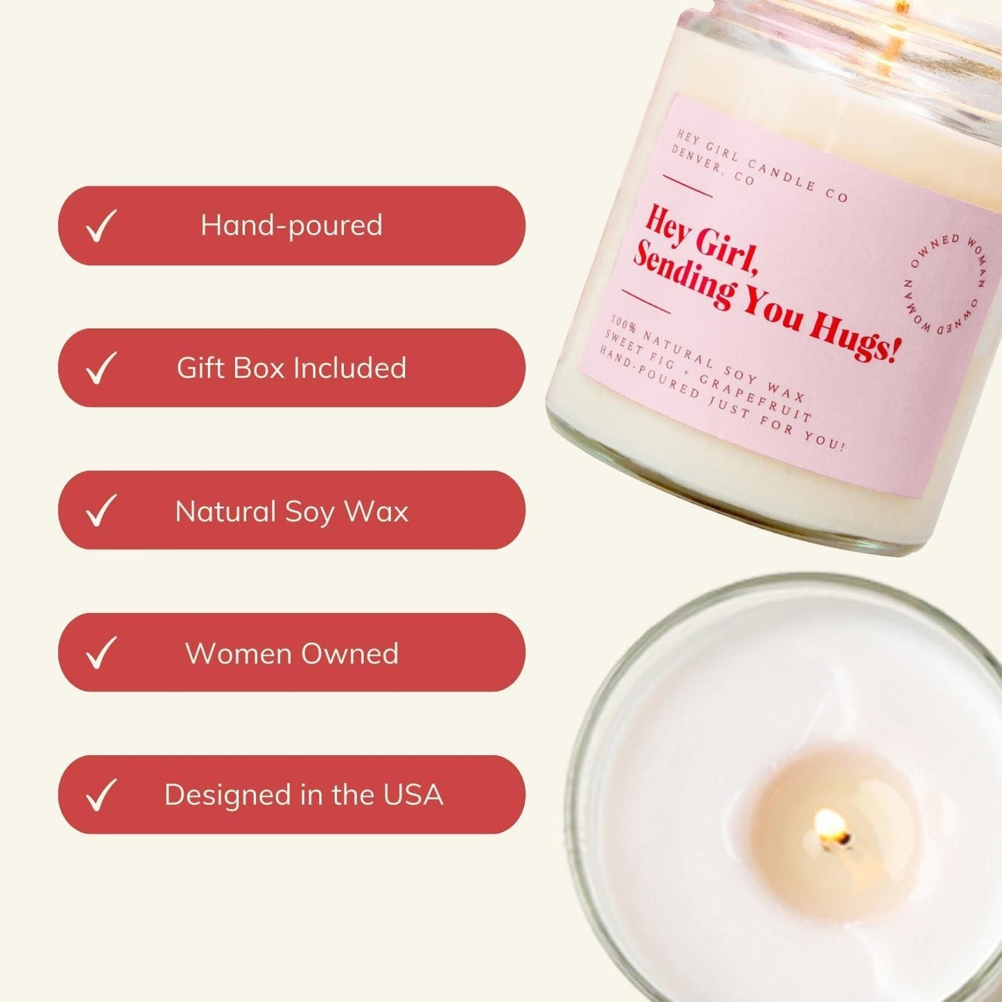 Hug in A Jar Candles Gifts for Women Thinking of You Gift Candles Sweet Fig Grapefruit 13 oz Long Lasting 60 80 Hour Burn Aromatherapy with Gift Box Mother's Day Gifts