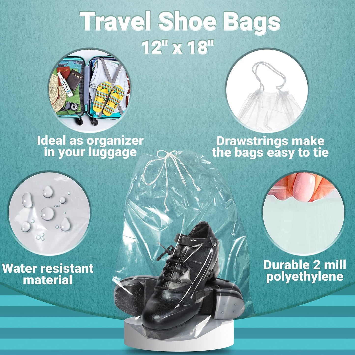 Clear Drawstring Bag, 12 x 18 Inches. Pack of 1000 Clear Plastic Drawstring Bags. 2 Mil Drawstring Clear Plastic Bags. Waterproof Clear Plastic Bags Drawstring for Cosmetics, Toiletries