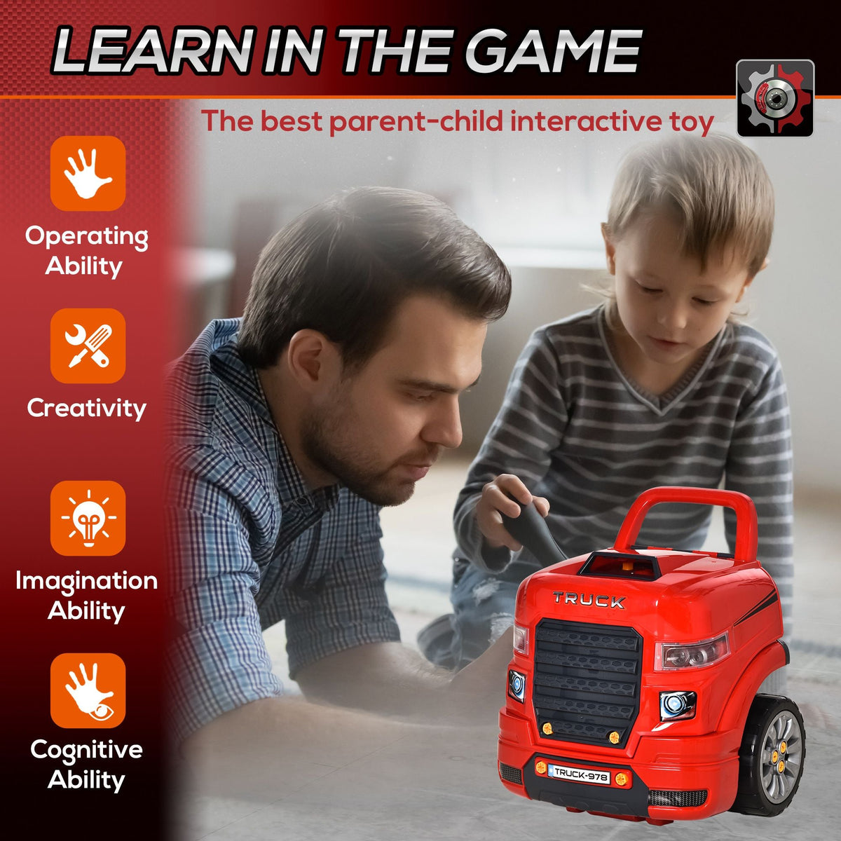 Engaging Kids Truck Engine Toy Set with RC Car Key | Red Mechanic Toys for Ages 3-5