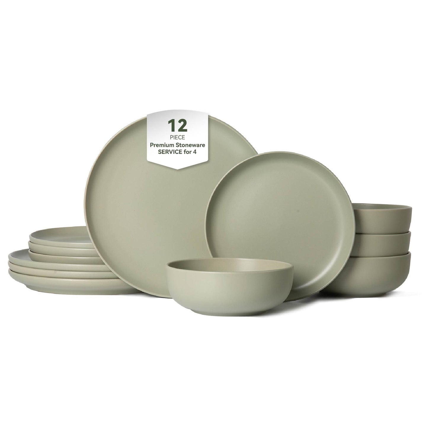 12-Piece Stoneware Dinner Plates Bowls Sets | Microwave & Dishwasher Safe | Non-Toxic Dinner Plates Bowls Set | Stackable Matte Glaze Kitchenware for 4