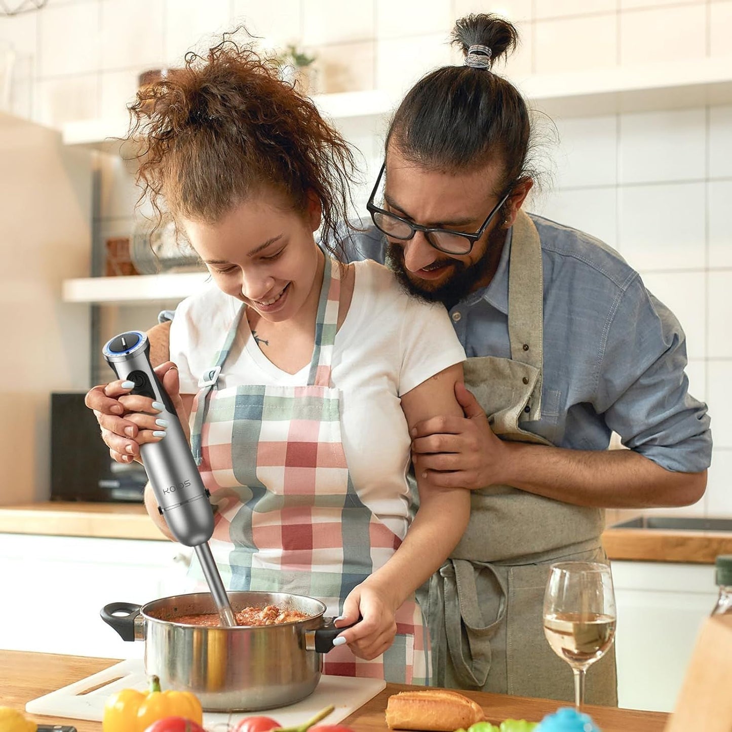 KOIOS Immersion Hand Blender, 5-in-1 Hand Blender with Entire Stainless Steel Blender Shaft, Full Copper Motor, Built in 12 Speed Turbo Stick Blender, Handheld blender for Baby food, Smoothies, Soups