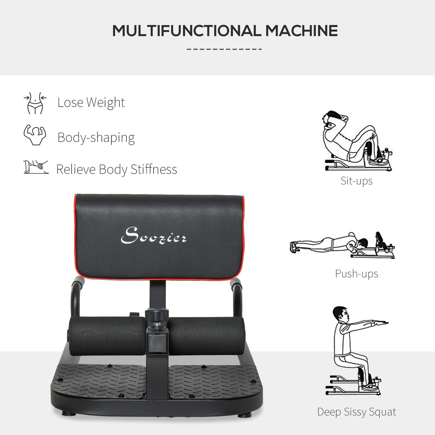 3 in 1 Padded Push Up Sit Up Squat Machine, Home Gym Fitness Equipment, Black