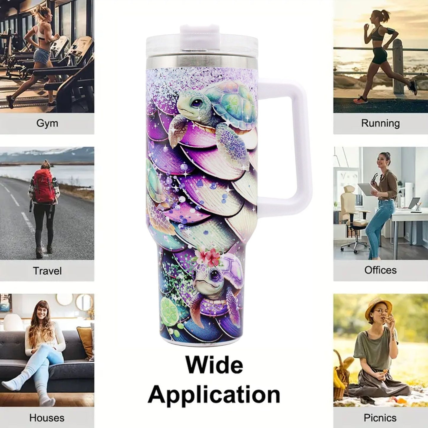 1pc 40oz Water Bottles,5D Little Turtle Series Tumbler,Large Capacity Stainless Steel Tumbler Insulation Cup With Lid And Straw For Women,Camping,Driving,skiing,Thermocoolers.Best Gift