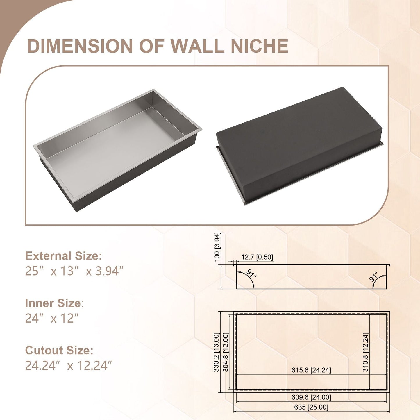 Brushed Stainless Steel Wall Shower  Niche , Double Recessed Shower Shelf for Bathroom