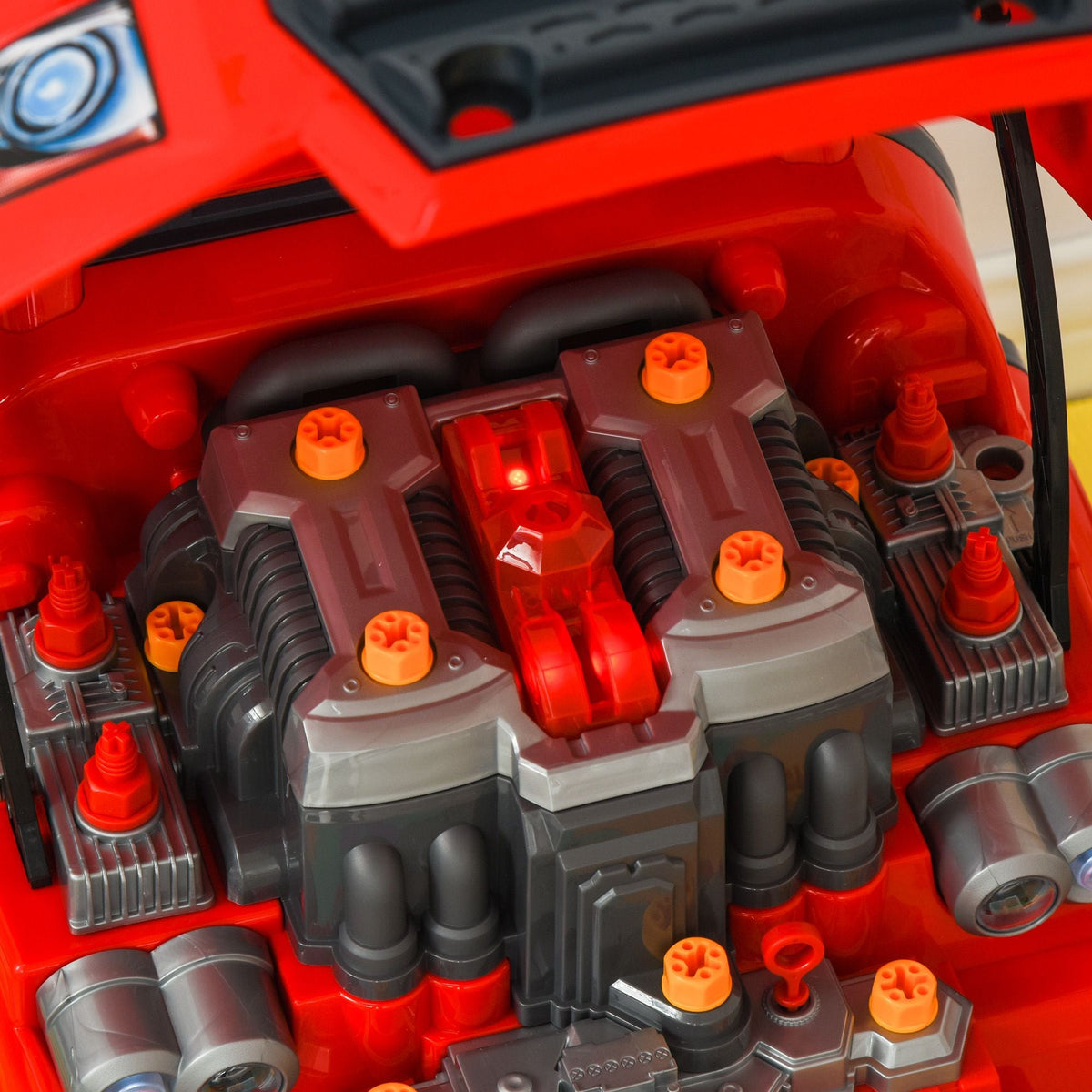 Engaging Kids Truck Engine Toy Set with RC Car Key | Red Mechanic Toys for Ages 3-5