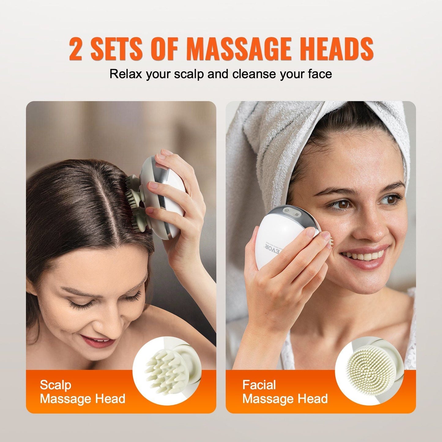Electric Scalp Massager with Heat, Rechargeable Heated Head Massager, IPX7 Waterproof | Portable Kneading Scalp Scratcher with 8 Removable Massage Head for Hair Growth, Deep Clean, Stress Relax