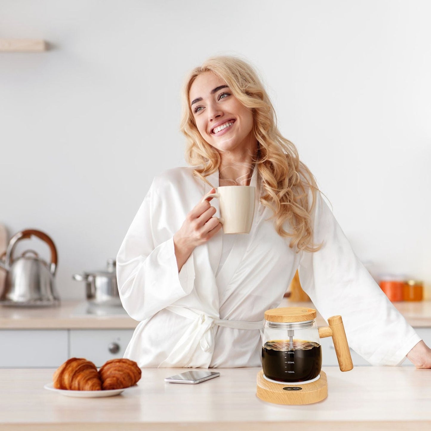 Electric Mixing Mug 400ML High Speed Mixing Cup USB Rechargeable Self String Mug with Warming Pad for Coffee Milk Protein Powder Egg