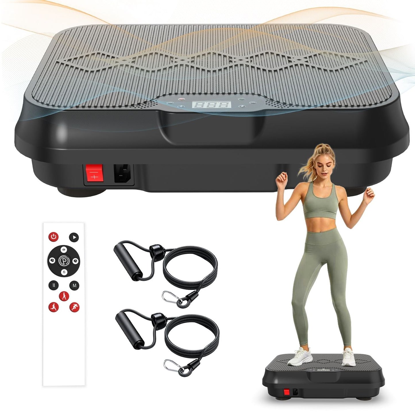 Whole Body Vibration Plate Exercise Machine with Remote Control & Resistance Bands, 1-250 Adjustable Speed Vibration Platform, LCD Display Home Fitnes