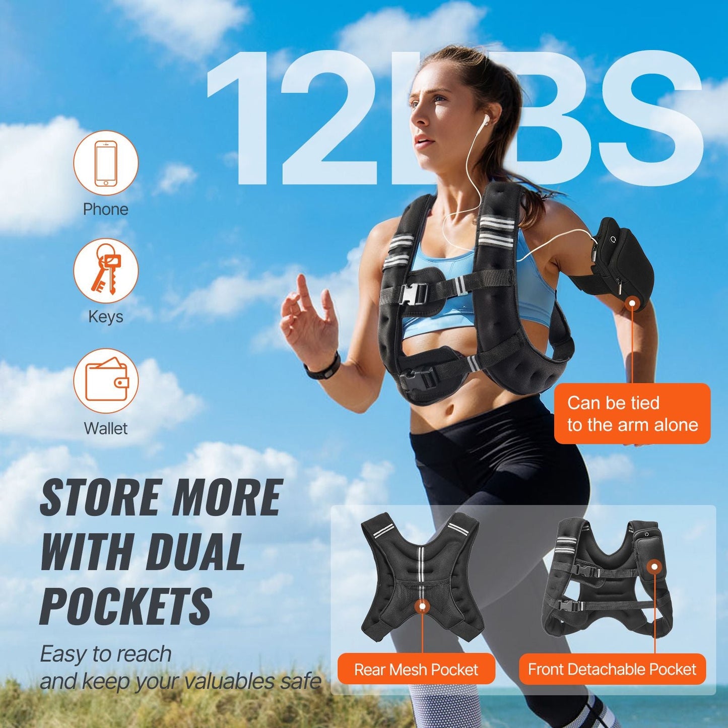 Weighted Vest, 12 lbs Weight Vest with Reflective Stripe, Adjustable Buckle Body Weight Vest for Men Women, Workout Equipment for Strength Training, Running, Jogging, Fitness, and Weight Loss
