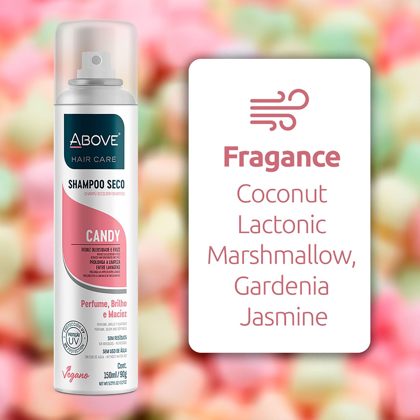 ABOVE Candy - Dry Shampoo - Absorbs Excess Oil Between Washes - Gives Softness and Shine to Your Strands - Does Not Leave Residue - Prevents Bad Odors with Red Fruits and Marshmallow Notes - 3.17 oz