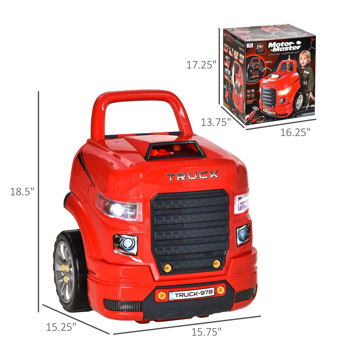 Engaging Kids Truck Engine Toy Set with RC Car Key | Red Mechanic Toys for Ages 3-5