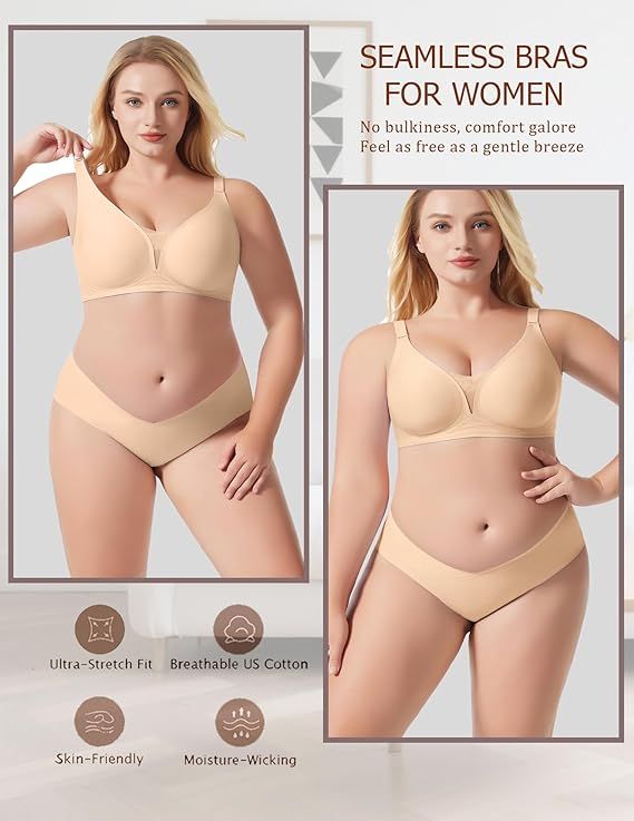 Bras for Women Wireless Deep V Mesh Comfortable Bralette Supportive Tshirt Bra No Underwire Seamless Push Up Full Coverage Everyday Bras