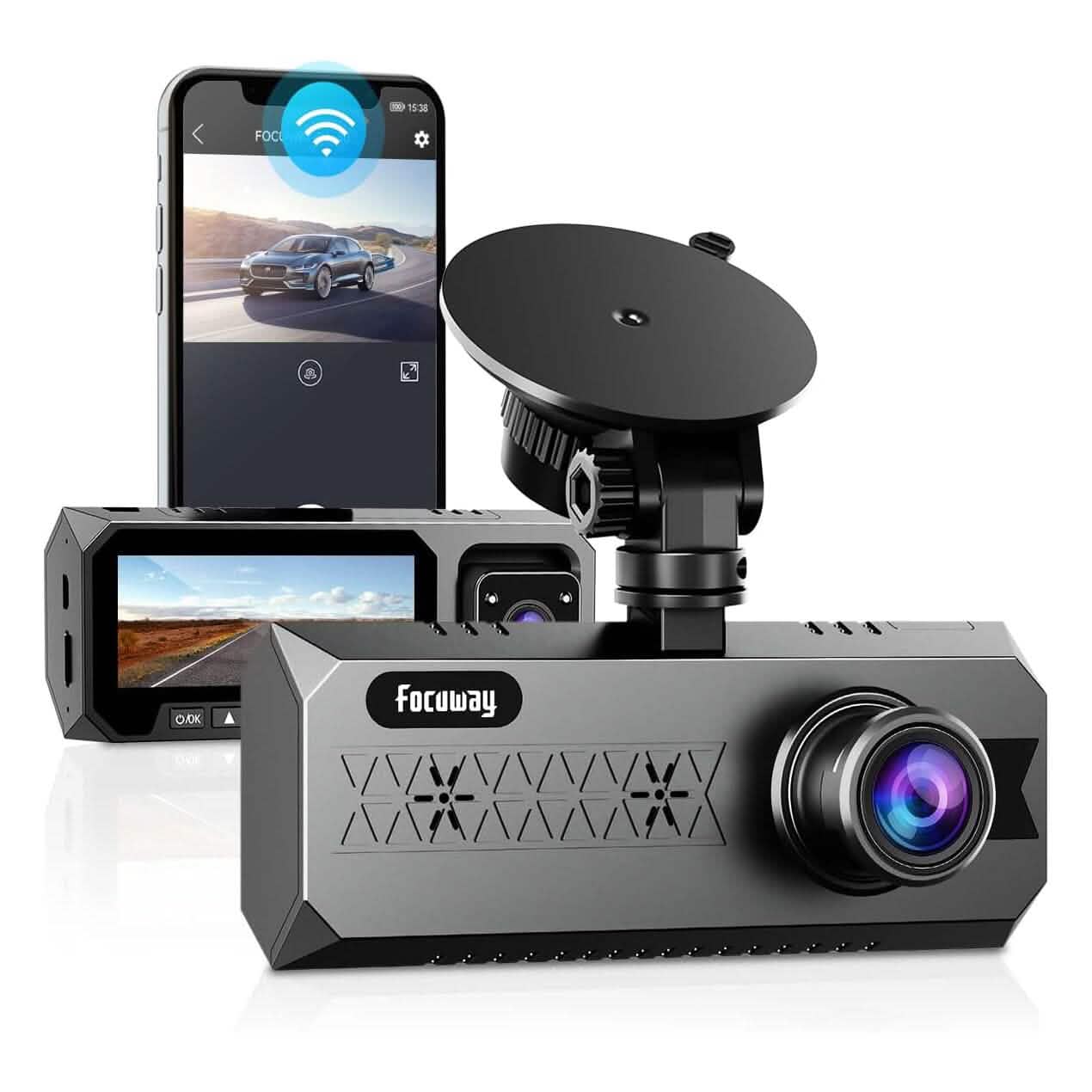 Dual Dash Cam WiFi with App FOCUWAY 1080P Front and Inside Dash  (Refurbished)