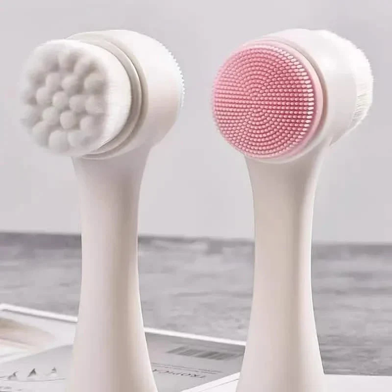 Dual-Sided Face Exfoliating & Deep Pore Cleansing Brush with Soft Bristle & Silicone Facial Scrubber