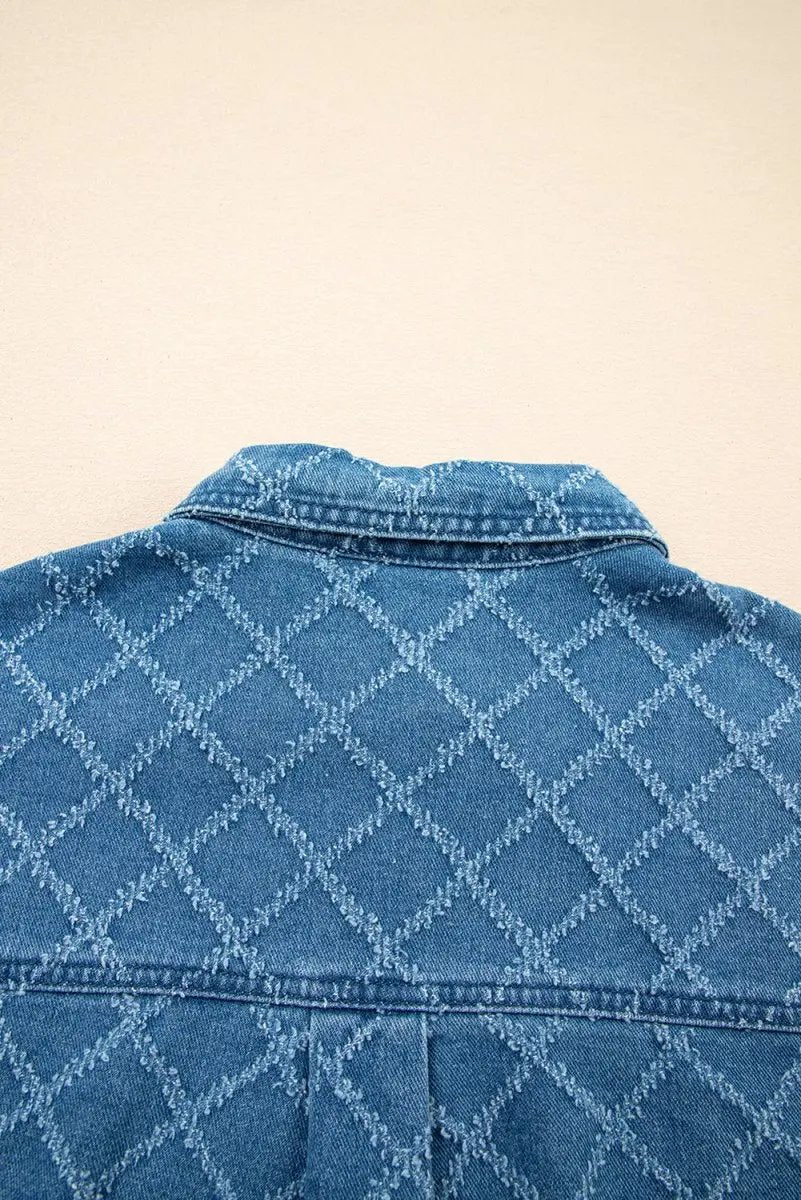 Accessories Love Salve Blue Checkered Denim Daily Wear Shirt Women's Casual Short Sleeve Top