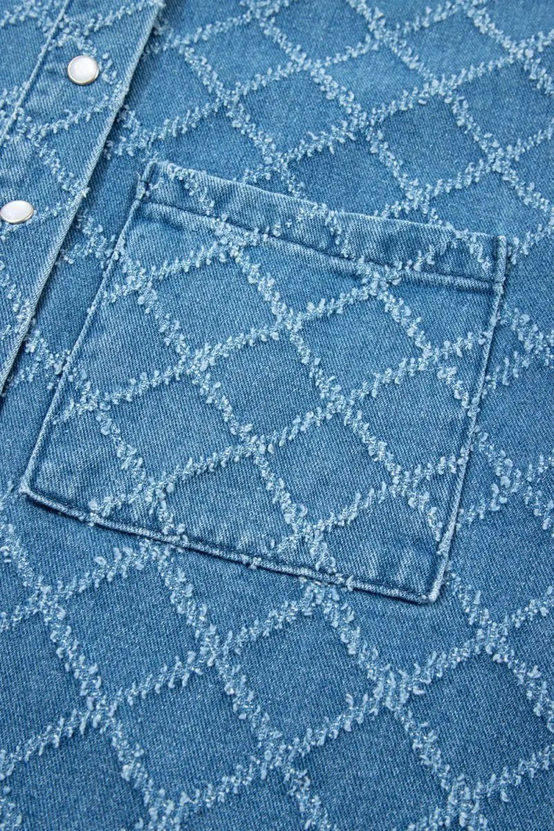 Accessories Love Salve Blue Checkered Denim Daily Wear Shirt Women's Casual Short Sleeve Top