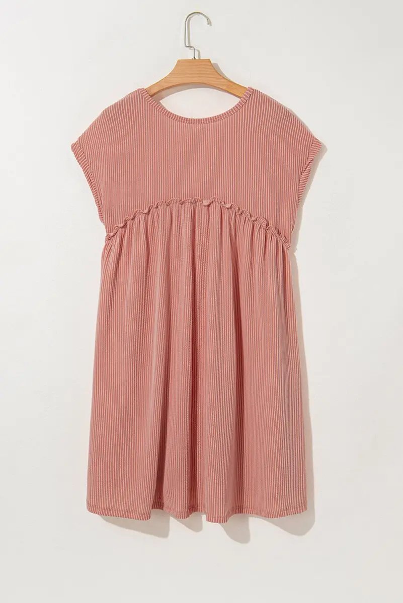 Sweaters Love Salve Pink Corded Mini Dress Women's Daily Casual Swing Dress - Textured & Frilled