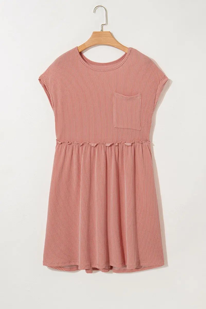 Sweaters Love Salve Pink Corded Mini Dress Women's Daily Casual Swing Dress - Textured & Frilled