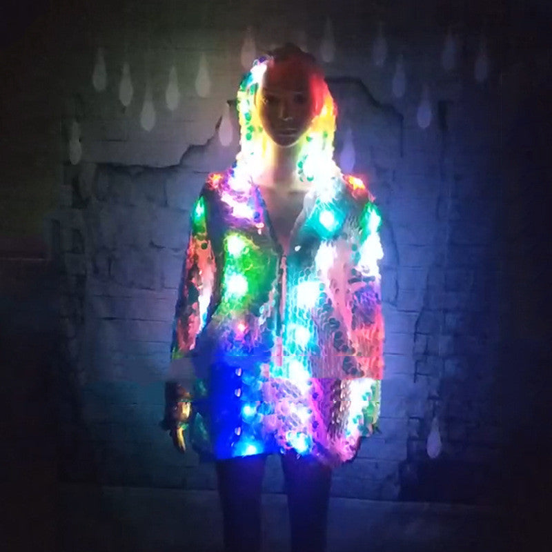 Chaqueta creativa exterior luminosa Chaqueta de lentejuelas con luz Consulte la tabla de tallas en "más detalles"
