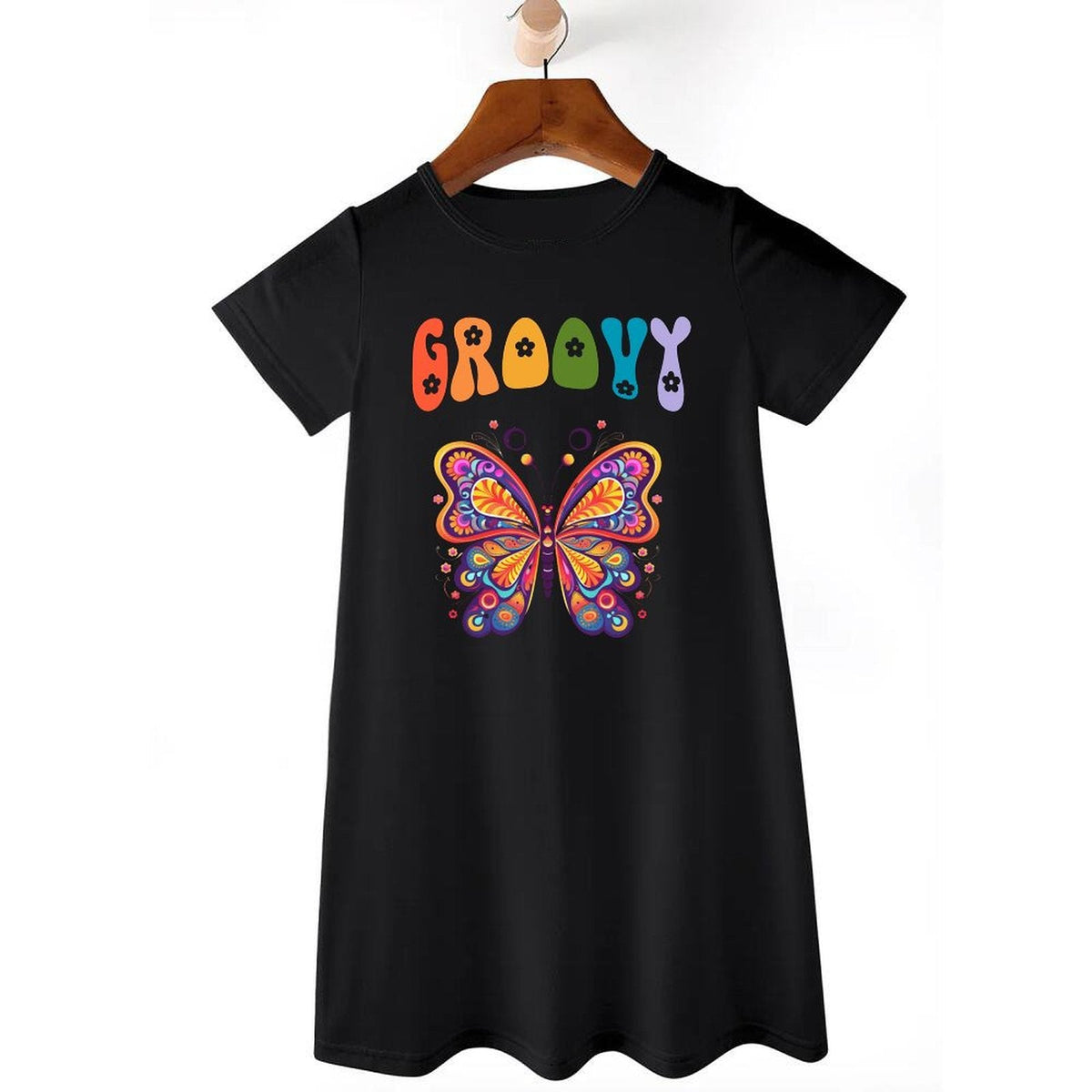 Groovy Butterfly Girls' Summer Dress (Front Printing)